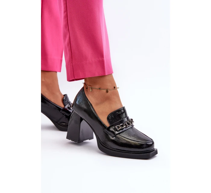 Lakierowane Czółenka Na Masywnym Obcasie Czarne Terimene