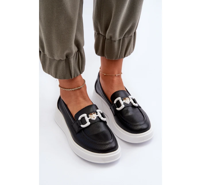 Dámské kožené mokasíny na platformě černé model 21655732 - S.Barski