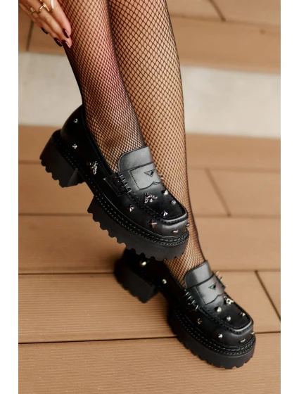 Kožené Dámské Polobotky S Ozdobami D&A model 21675869 Černé - S.Barski