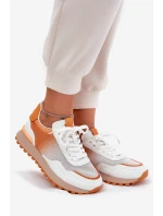 Skórzane Buty Sportowe Z Siateczką Damskie Vinceza 66775 Pomarańczowe