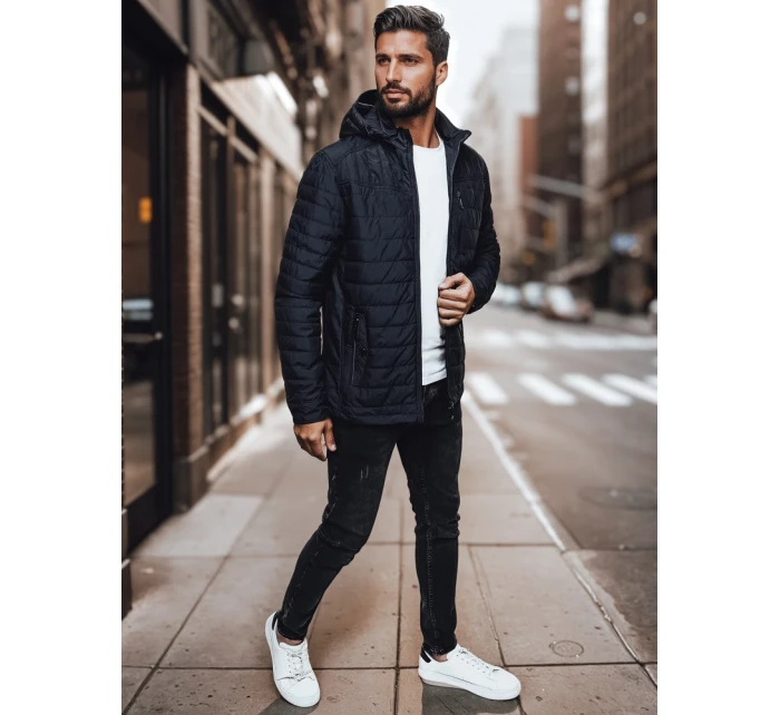 Pánská přechodná prošívaná bunda s kapucí tmavě modrá Dstreet model 21983026 - FashionStreet