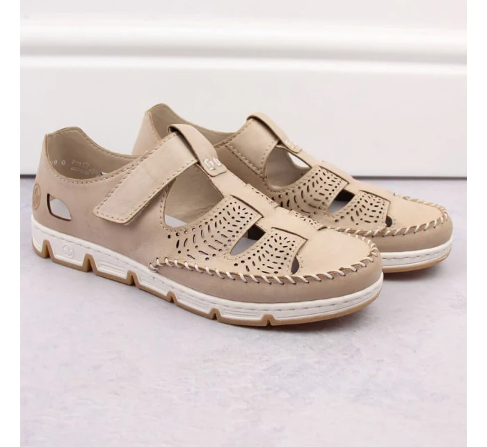 Rieker W RKR651 béžové kožené poltopánky s háčikom a pútkom Rieker W RKR651 béžové kožené poltopánky s háčikom a pútkom