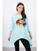 Oversize blúzka s dúhovou potlačou pier vo farbe mint