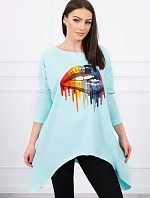 Oversize blúzka s dúhovou potlačou pier vo farbe mint