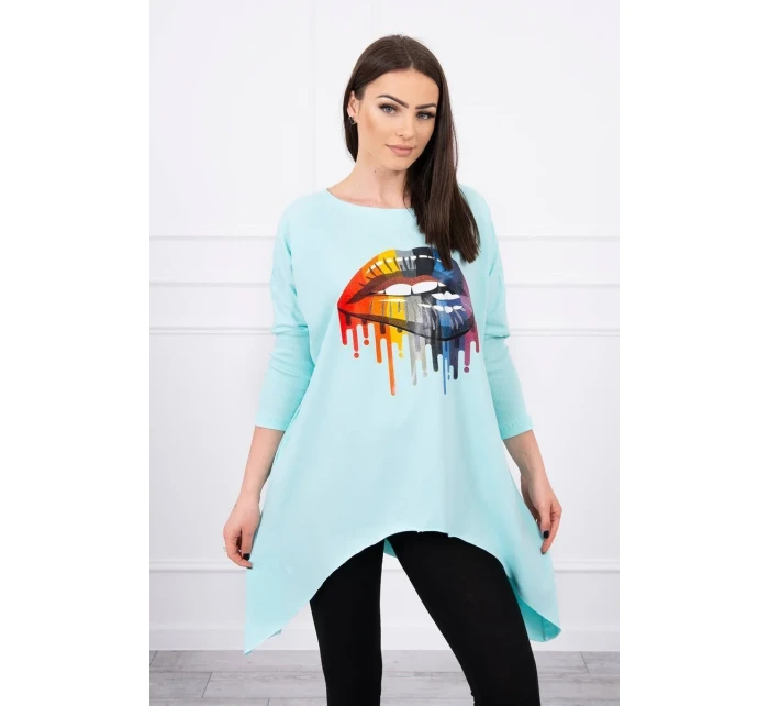 Oversize blúzka s dúhovou potlačou pier vo farbe mint