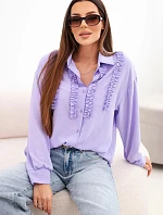 Dámske viskózové tričko s dlhými rukávmi a volánmi svetlo fialové
