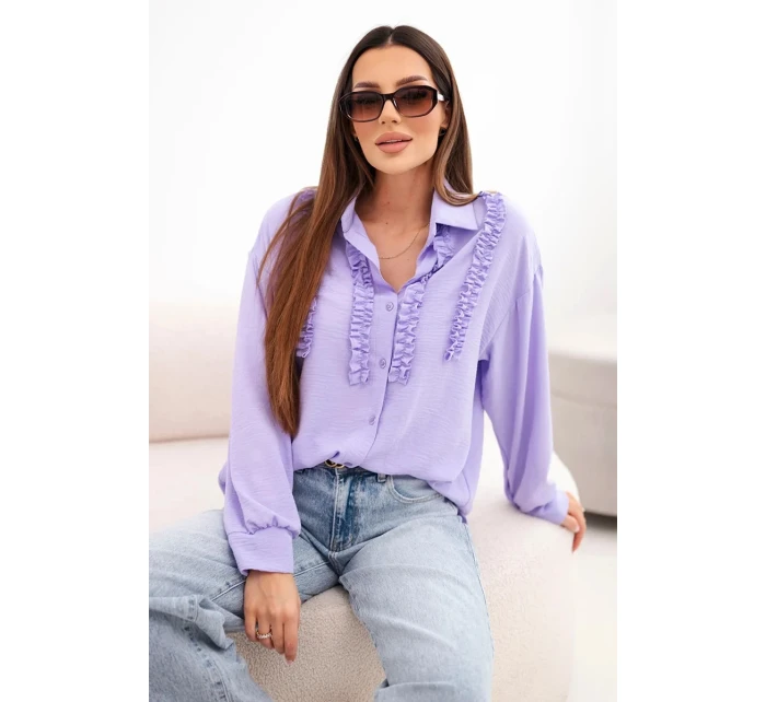 Dámská viskózová košile s dlouhým rukávem a volánky světle fialová