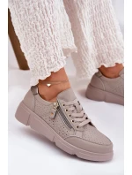 Kožené Sportovní Boty Tenisky Na Platformě Se Zipem model 21691885 Tmavě Béžové - VINCEZA