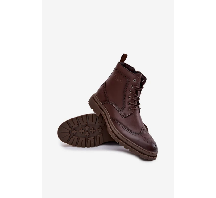 Kožené pánské boty Lee Cooper LCJ 25 33 3960 hnědé Botki Męskie
