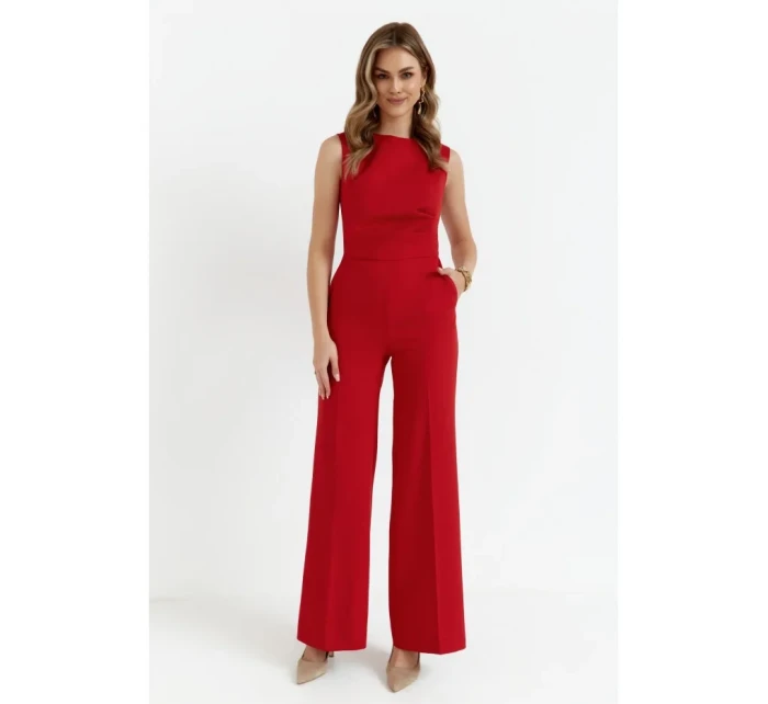 S115 Kombinéza so širokými nohavicami - červená