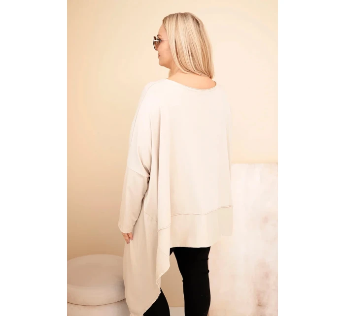 Dámská tunika Plus Size z bavlny s asymetrickým lemem béžová