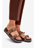 Klapki Damskie w Panterkę Na Platformie Z Paskami I Klamrami Brązowe Ziferte Klapki Damskie w Panterkę Na Platformie Z Paskami I Klamrami Brązowe Ziferte