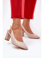 Wygodne Czółenka Na Słupku Sergio Leone SK162 Beżowe