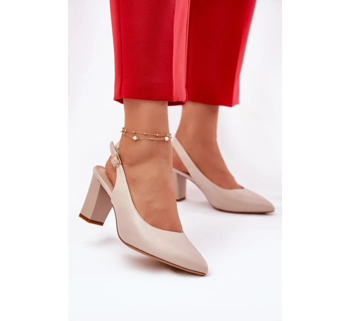 Wygodne Czółenka Na Słupku Sergio Leone SK162 Beżowe