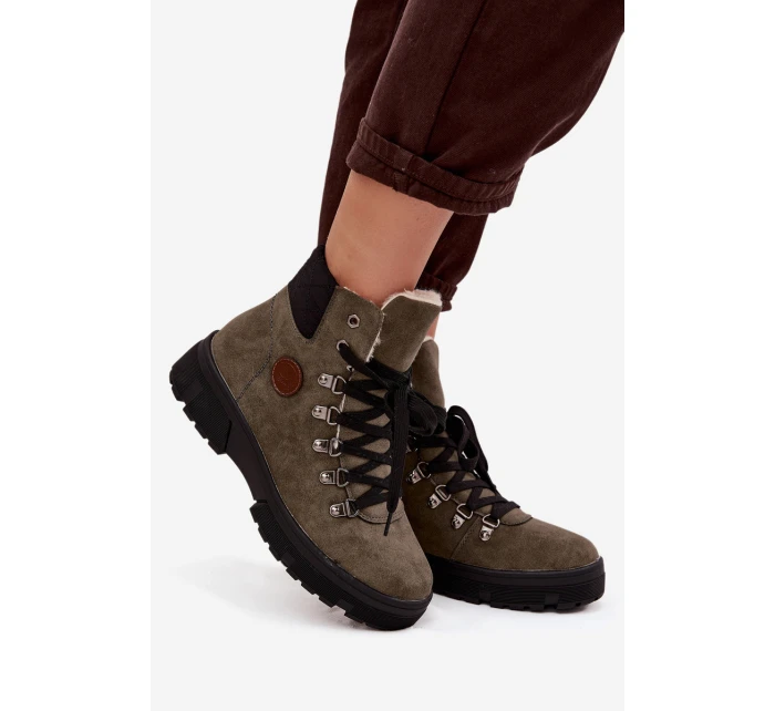 Zateplené dámské trapery na platformě tmavě zelené model 21714434 - Boto