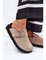 Dámske semišové papuče na platforme Big Star - béžové Dámske semišové papuče na platforme Big Star - béžové