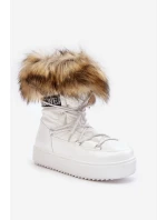 Damskie Śniegowce Sznurowane Białe Santero