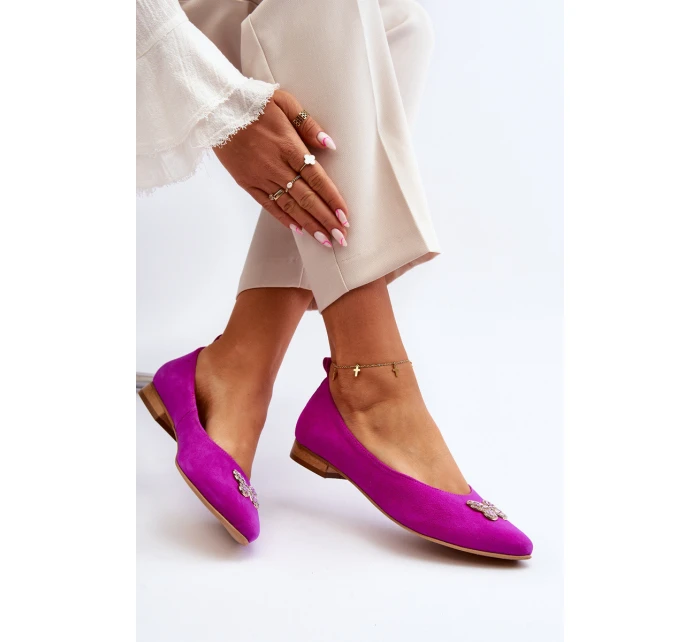 Zazoo 2887 Zamszowe Baleriny Z Ozdobnym Motylem Fuksja