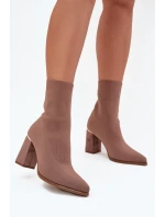 Materiałowe Wsuwane Botki Damskie Na Słupku Beżowe Virelle Materiałowe Wsuwane Botki Damskie Na Słupku Beżowe Virelle