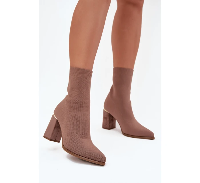 Materiałowe Wsuwane Botki Damskie Na Słupku Beżowe Virelle Materiałowe Wsuwane Botki Damskie Na Słupku Beżowe Virelle