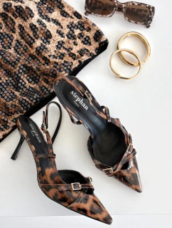 Czółenka Z Odkrytą Piętą I Paseczkami Panterka Brązowe Ravira