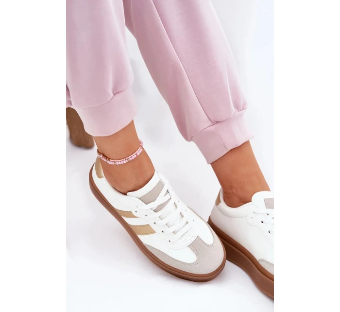 Dámske tenisky na platforme z ekokože Elaraven - bielo-zlaté