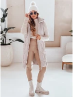Dámská dlouhá prošívaná vesta s kapucí béžová Dstreet model 21991336 - FashionStreet