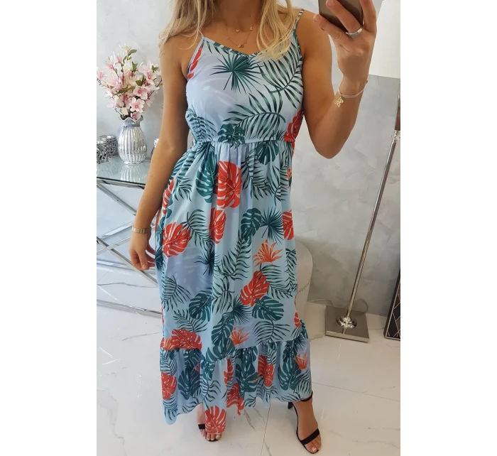 Šaty s motívom listov v modrej farbe