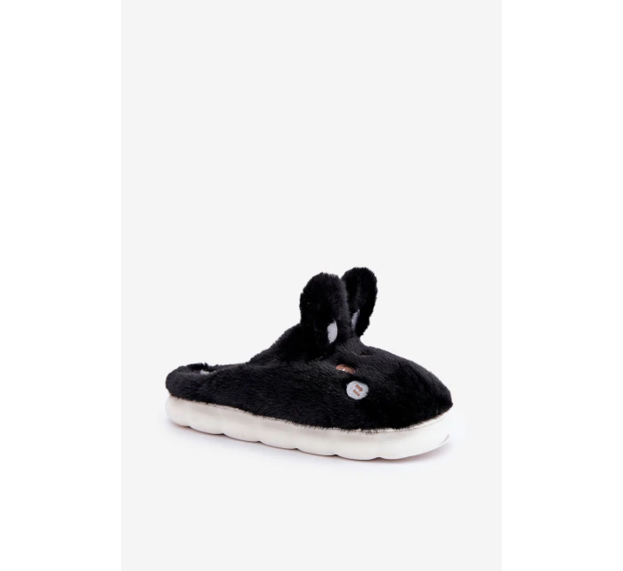 Futrzane Kapcie Z Motywem Króliczka Czarne Natasha