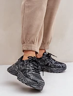 Sneakersy Damskie Z Przetarciami Na Platformie Czarne Seladwen