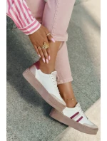 Skórzane Sneakersy Damskie Na Platformie Zazoo N1234 Beżowo-Bordowe