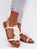 Dámské sandály Ploché S Dekorativními Květinami Bílé Noemia