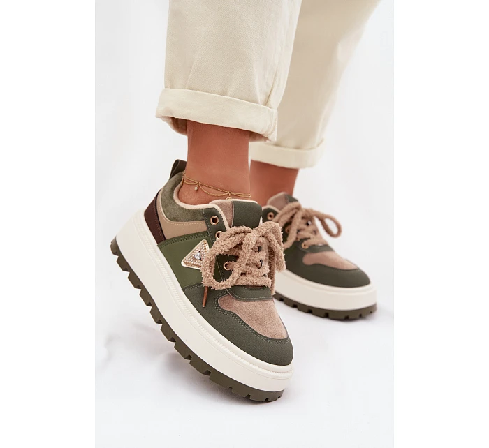 Zateplené dámské tenisky na platformě Zelená Florinda