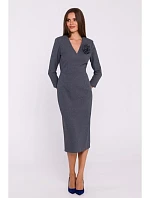 S372 Kvetinové šaty v tvare ceruzky - sivé