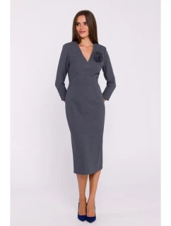 S372 Kvetinové šaty v tvare ceruzky - sivé