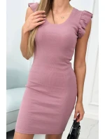 Šaty s nařasenými rukávy tmavě růžové