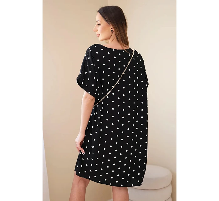 Dámske bodkované šaty s krátkymi rukávmi a kabelkou čierne
