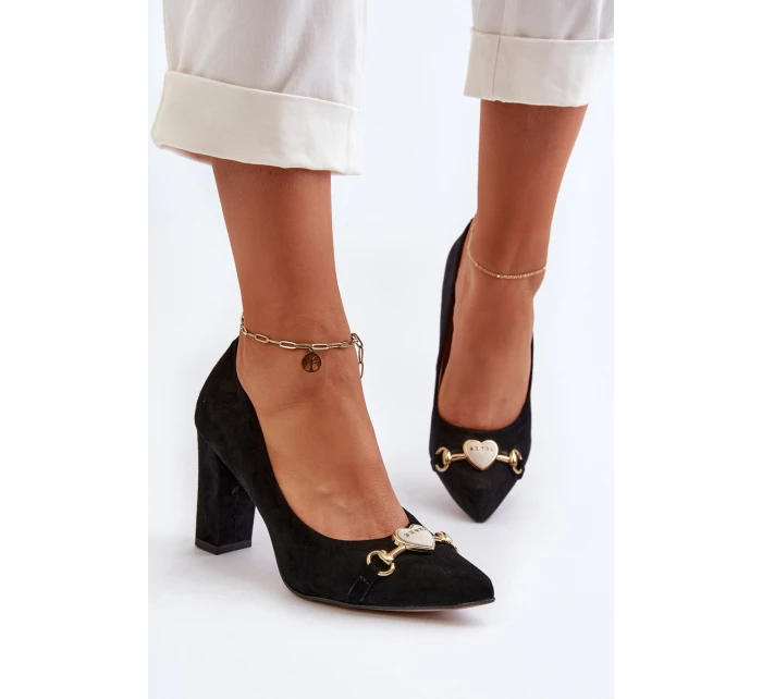 Zazoo 2453/OS Zamszowe Czółenka Na Słupku Z Sercem Czarne