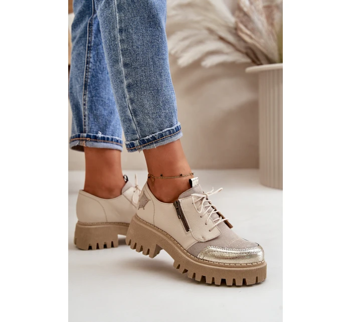 Półbuty Damskie Ze Skóry Naturalnej Beżowe Maciejka 06177-04