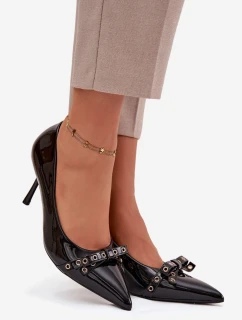 Lakované lodičky s mašľou Janisse - čierne