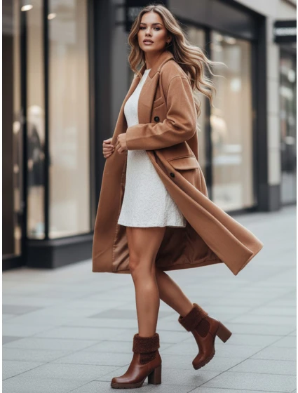 Dámské velbloudí kozačky na podpatku Dstreet model 21994931 - FashionStreet