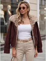 Dámska zimná semišová bunda s kožušinou, vínová, FashionStreet TY5699 Dámska zimná semišová bunda s kožušinou, vínová, FashionStreet TY5699