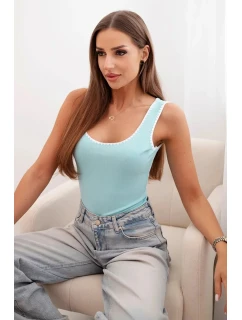 Dámská pruhovaná body s krajkovým lemováním mátová