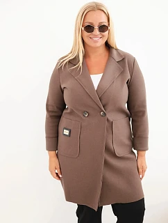 Dámský elegantní kabát Plus Size s límcem a velkými kapsami fango