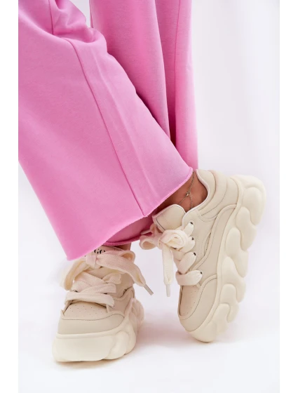 Skórzane Sneakersy Damskie Na Masywnej Platformie GOE RR2N4043 Beżowe