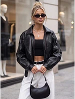 Krátka čierna kožená bunda v štýle Ramones od FashionStreet TY5844