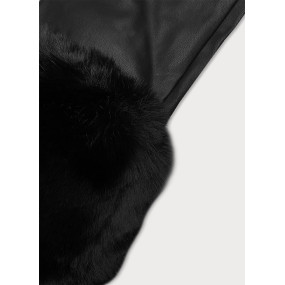 Čierna bunda z eko kože s kožušinovou podšívkou J Style (11Z8079)