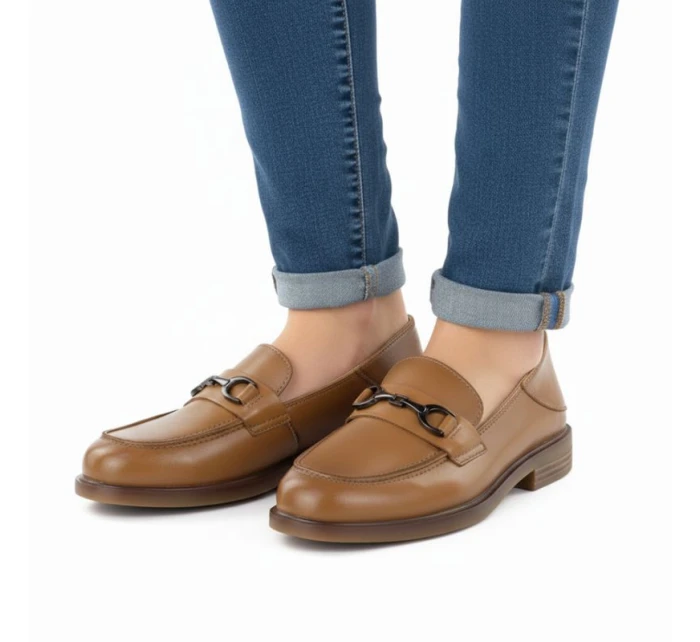 Dámske kožené mokasíny camel Vinceza 18117