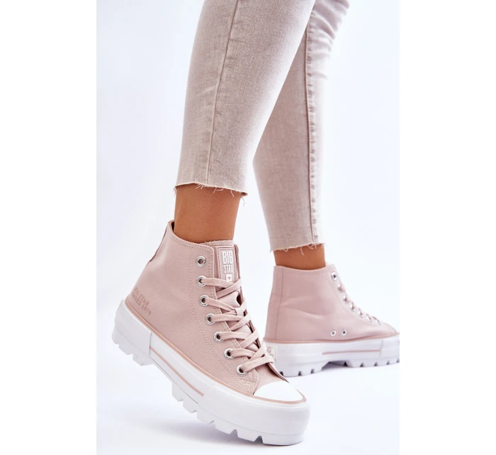 Wysokie Materiałowe Trampki Na Platformie Big Star LL274157 Nude