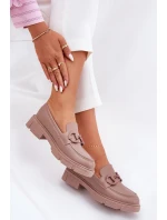 Mokasyny Damskie Eko Skórzane Z Ozdobnym Detalem Khaki Seftass